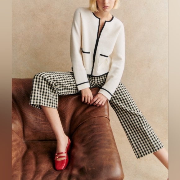 SEZANE Brielle Cardigan White / Black - Picture 2 of 7